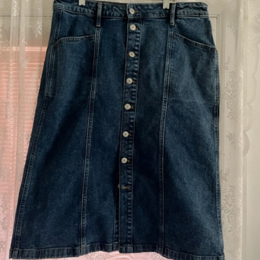 Old Navy Dark Blue Button-Down Midi Skirt